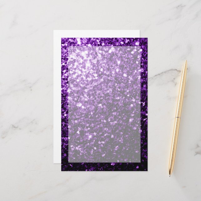 Dark Purple faux shiny glitter sparkles Stationery (Front/Back In Situ)