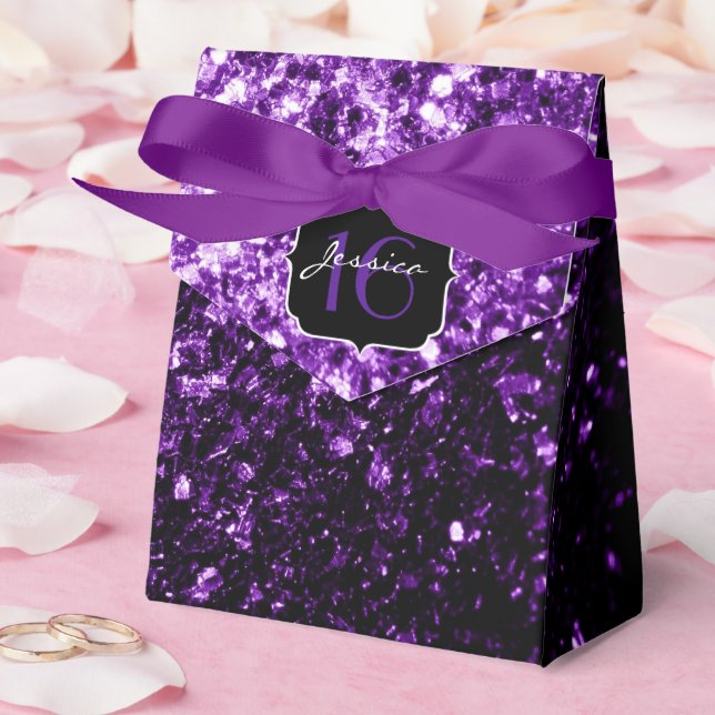 Dark Purple faux shiny glitter sparkles Sweet 16 Favor Boxes (Wedding)