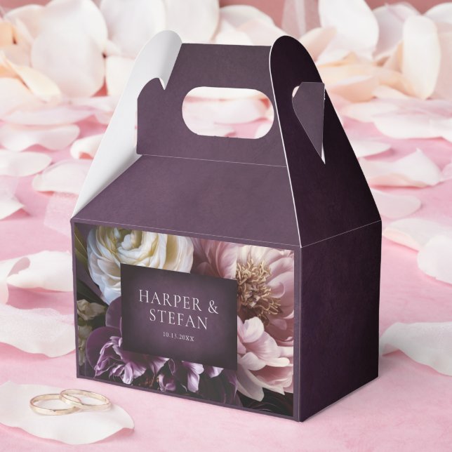 Dark Purple Fine Art Floral Elegant Wedding Favor Boxes (Wedding)