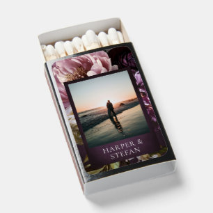 Dark Purple Fine Art Floral Elegant Wedding Matchboxes