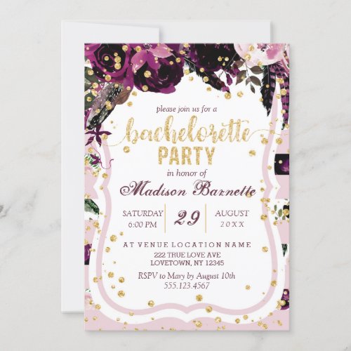 Dark Purple Floral Bachelorette Party Invitation