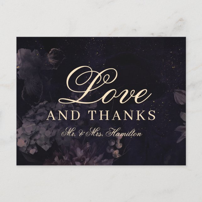Dark Purple Floral Boho Gothic Wedding Thank You Postcard (Front)