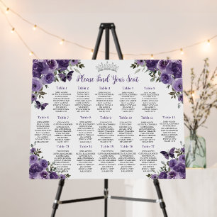 Dark Purple Floral Butterfly Quinceañera Seating Foam Board