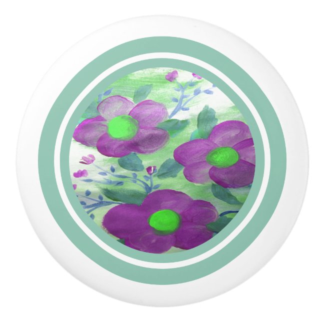Dark Purple Floral Ceramic Knob (Front)