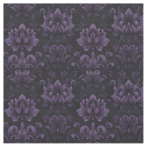 Dark Purple Floral Damas on Black Fabric