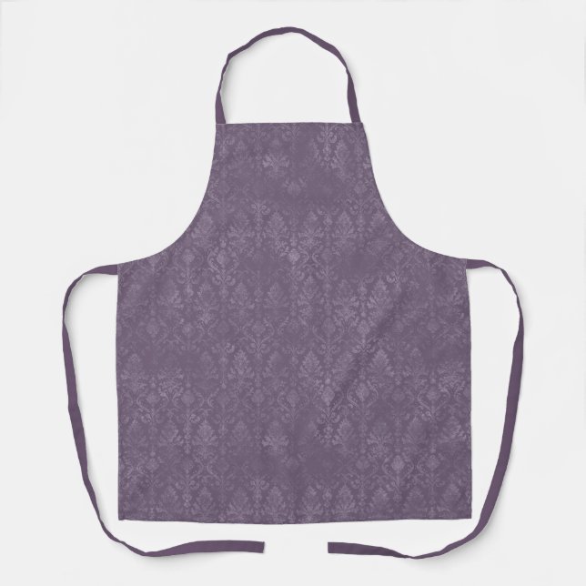 Dark Purple Floral Damask Pattern - Apron (Front)