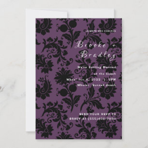 Dark Purple Floral Damask Wedding Invitation
