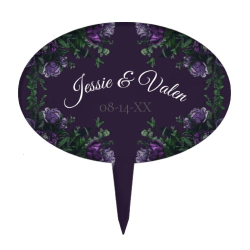 Dark Purple Floral Elegant Wedding Gothic Cake Topper