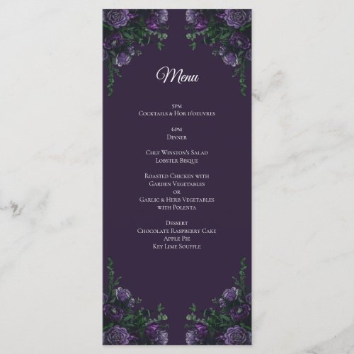 Dark Purple Floral Elegant Wedding Gothic Menu
