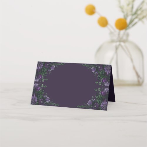 Dark Purple Floral Elegant Wedding Gothic Place Card