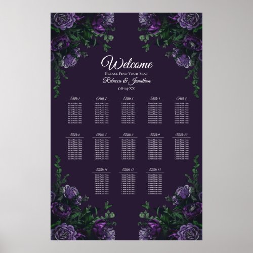 Dark Purple Floral Elegant Wedding Gothic Poster
