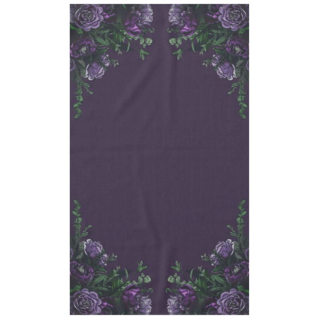 Dark Purple Floral Elegant Wedding Gothic Tablecloth (Front)