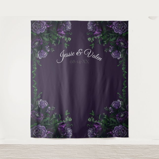 Dark Purple Floral Elegant Wedding Gothic Tapestry (Front)