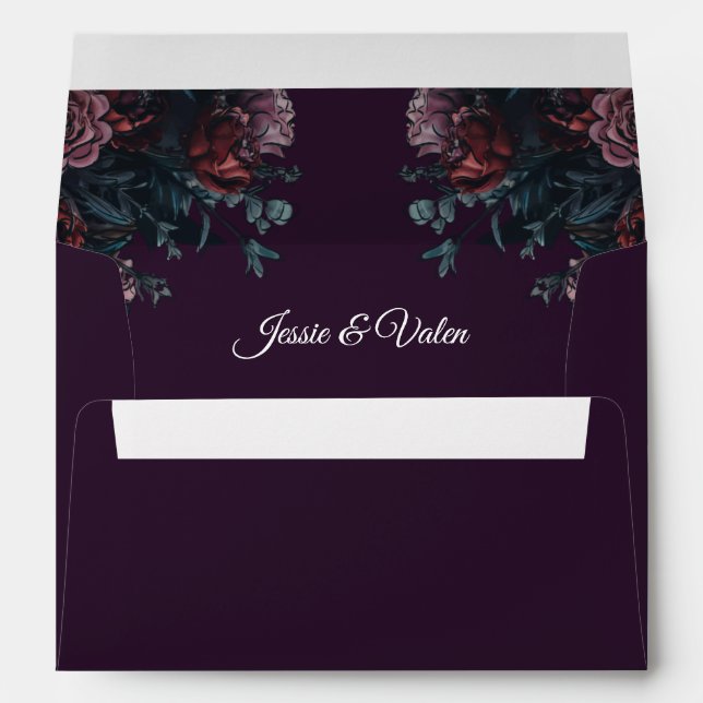 Dark Purple Floral Elegant Wedding Maroon Mauve Envelope (Back (Bottom))