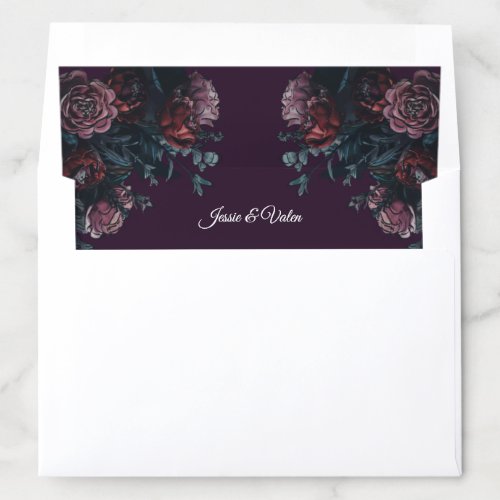 Dark Purple Floral Elegant Wedding Maroon Mauve Envelope Liner