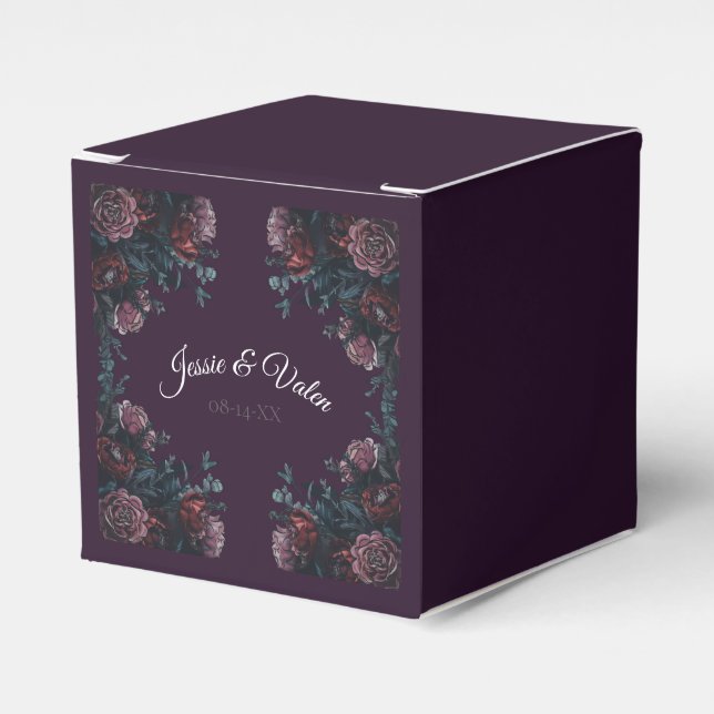 Dark Purple Floral Elegant Wedding Maroon Mauve Favor Boxes (Front Side)