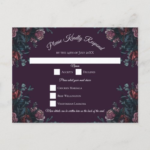 Dark Purple Floral Elegant Wedding Maroon Mauve Holiday Postcard