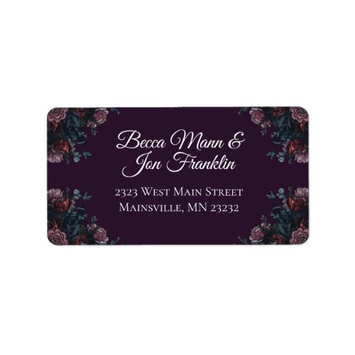 Dark Purple Floral Elegant Wedding Maroon Mauve Label