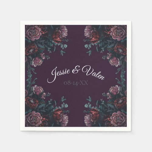 Dark Purple Floral Elegant Wedding Maroon Mauve Napkins