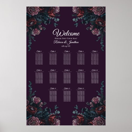 Dark Purple Floral Elegant Wedding Maroon Mauve Poster