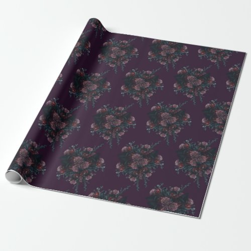 Dark Purple Floral Elegant Wedding Maroon Mauve Wrapping Paper