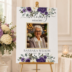 Dark Purple Floral Funeral Memorial Picture Photo Foam Board