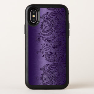 Dark Purple Floral Lace On Metallic Purple Texture OtterBox Symmetry iPhone X Case