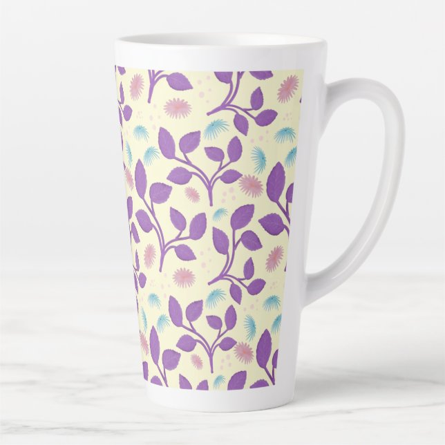Dark Purple Floral Pattern | Aesthetic Seamless  Latte Mug (Right)