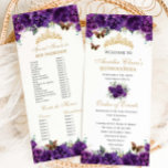 Dark Purple Floral Quinceañera Order of Events Program<br><div class="desc">Personalize this double sided chic slim program card easily and quickly, Simply click the Edit Using Design Tools button to further edit the text, wording, font style, font size, font color, add more text, move or remove some images. The butterflies and crown are movable, resizable, multipliable and removable. Customize it...</div>