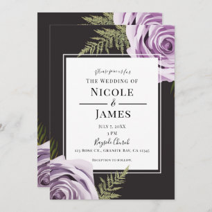 Dark Purple Floral Roses Shabby Chic Wedding Invitation