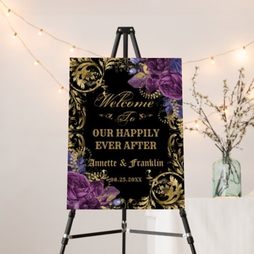 Dark Purple Floral Vintage Ornate Gold Wedding Foam Board
