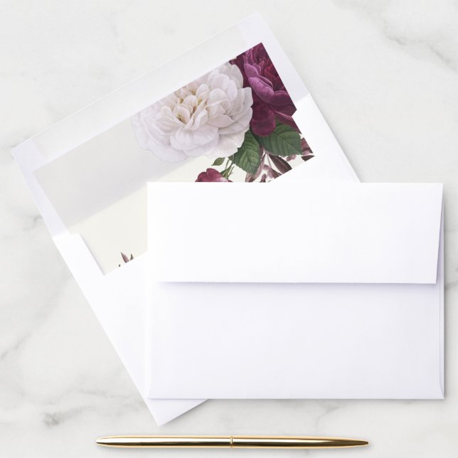 Dark Purple Floral Wedding Envelope Liner (Desk)