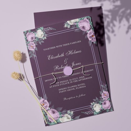 Dark Purple Floral Wedding Invitation