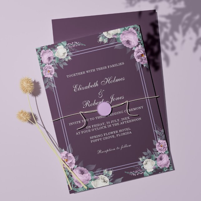 Dark Purple Floral Wedding Invitation (Creator Uploaded)
