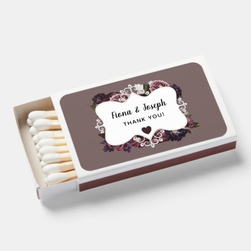 Dark Purple Floral Wedding Thank You Favor Matchboxes