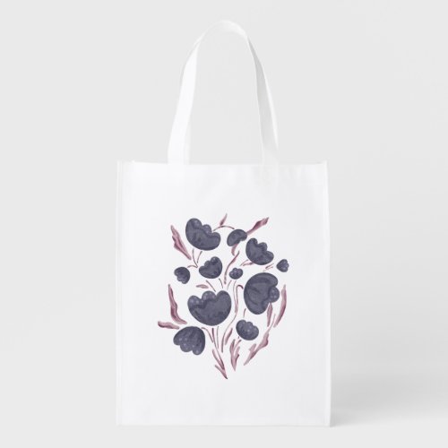 Dark Purple Flower Aesthetic Grocery Bag