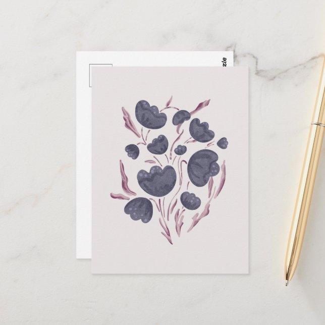 Dark Purple Flower Aesthetic Postcard (Front/Back In Situ)