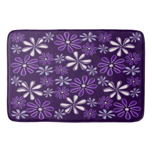 Dark Purple Flower Doodle Bath Mat