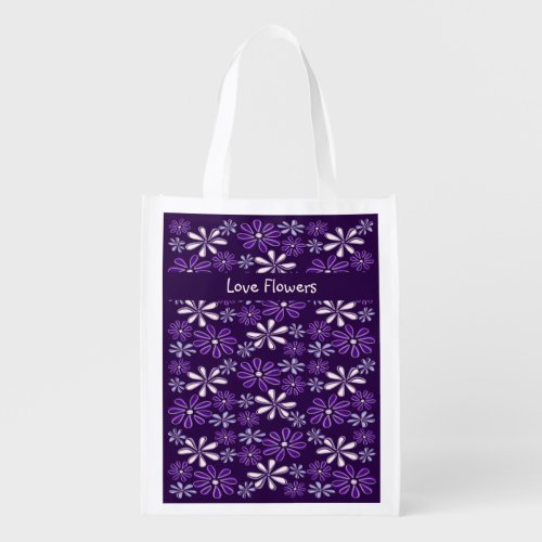 Dark Purple Flower Doodle Grocery Bag