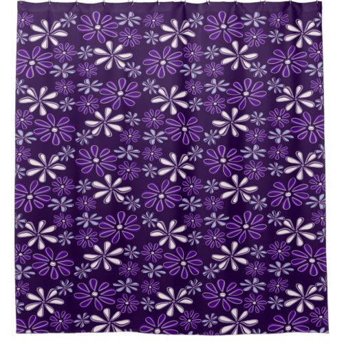 Dark Purple Flower Doodle Shower Curtain