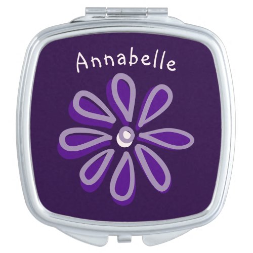 Dark Purple Flower Doodle Your Name Compact Mirror