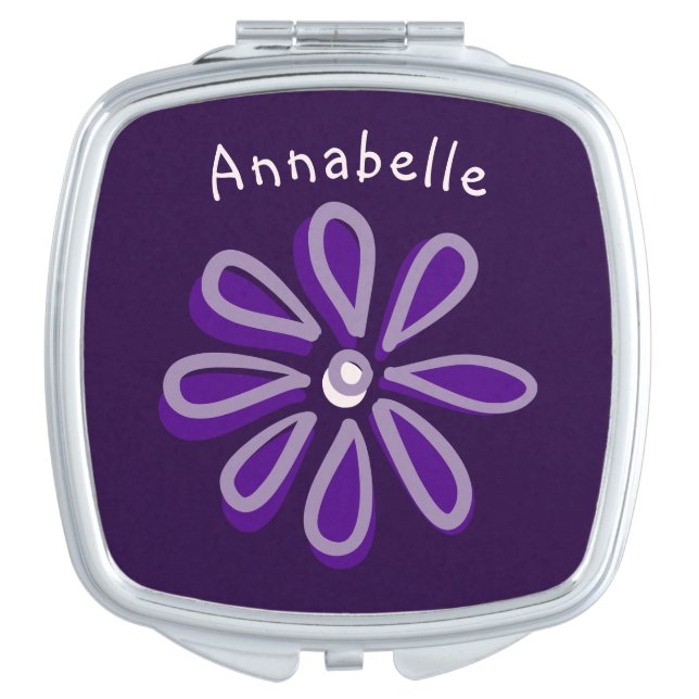 Dark Purple Flower Doodle Your Name Compact Mirror (Front)