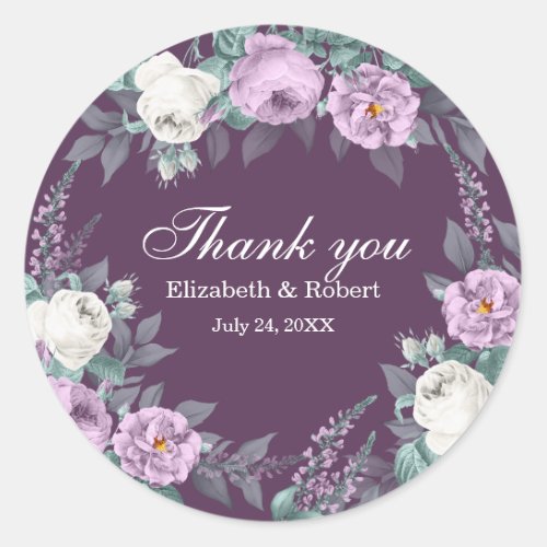 Dark Purple Flower Wedding Thank You Sticker