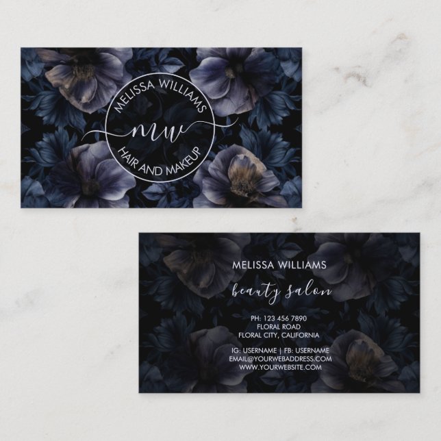 Dark Purple Flowers Logo Business Card (Front/Back)