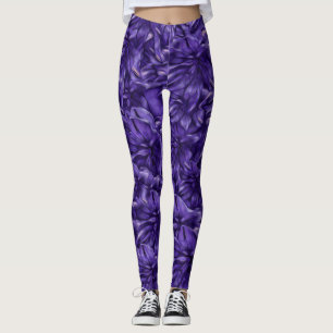 Dark Purple Flowers on Flowers Leggings