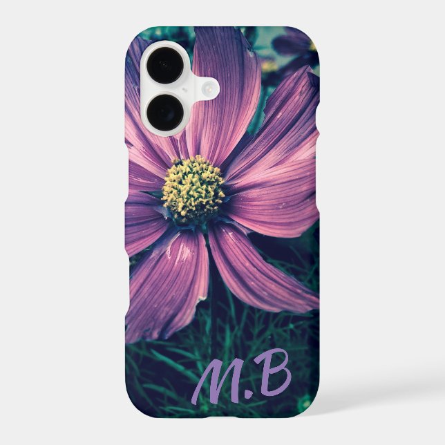 Dark Purple Flowers Photo Art Monogram Case-Mate iPhone Case (Back)