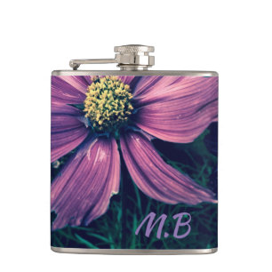 Dark Purple Flowers Photo Art Monogram Flask