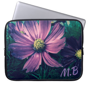 Dark Purple Flowers Photo Art Monogram Laptop Sleeve