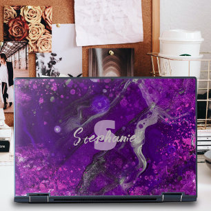 Dark Purple Fluid Marble Agate Monogram Name HP Laptop Skin