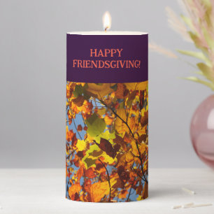 Dark Purple & Friendsgiving Fall Autumn Leaves Pillar Candle